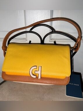 Cole Haan Yellow & Tan Leather CH-Flap Crossbody